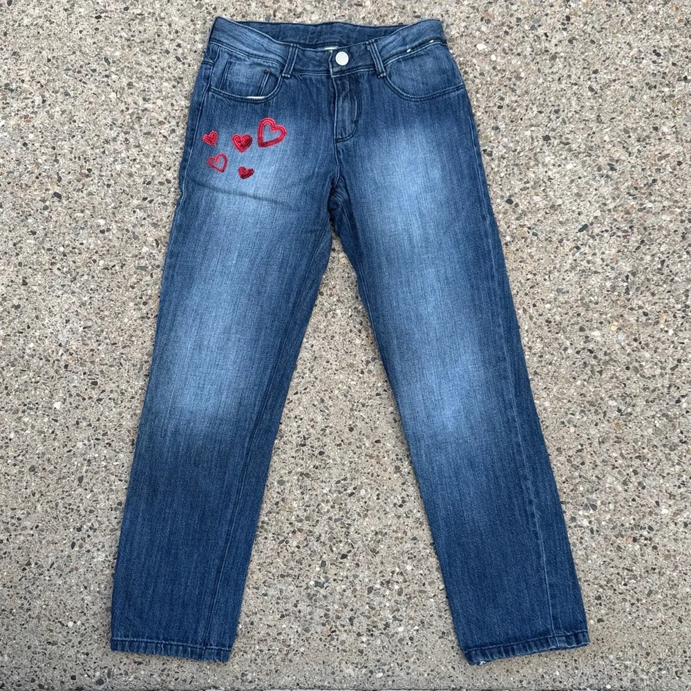Gymboree Girls Boyfriend Jeans Size 8 Sequin Heart Medium Wash NWOT